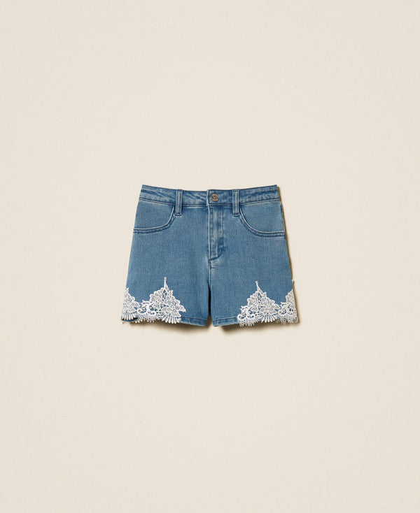 Shorts baby in jeans con pizzo