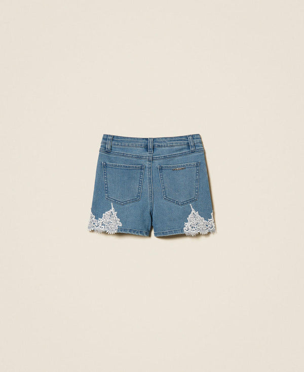 Shorts baby in jeans con pizzo