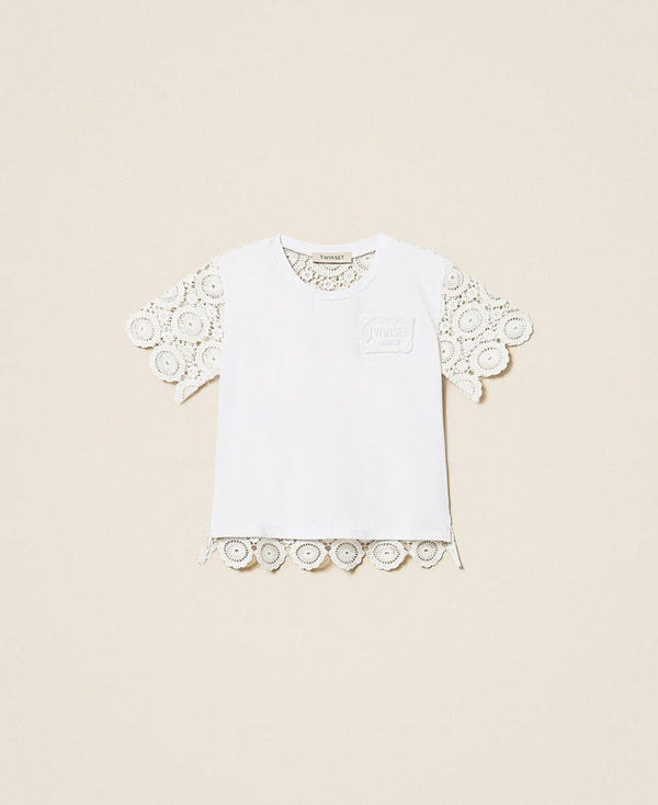 T-shirt baby con maniche in pizzo