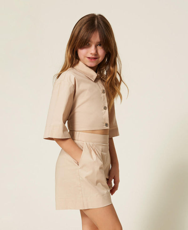 Camicia cropped e bermuda in popeline