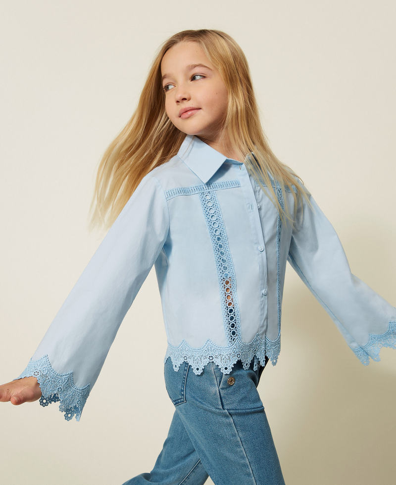 Camicia in popeline con intarsi di pizzo