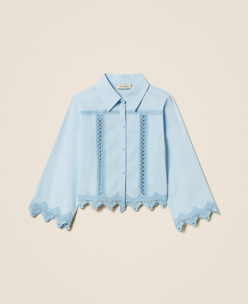 Camicia in popeline con intarsi di pizzo