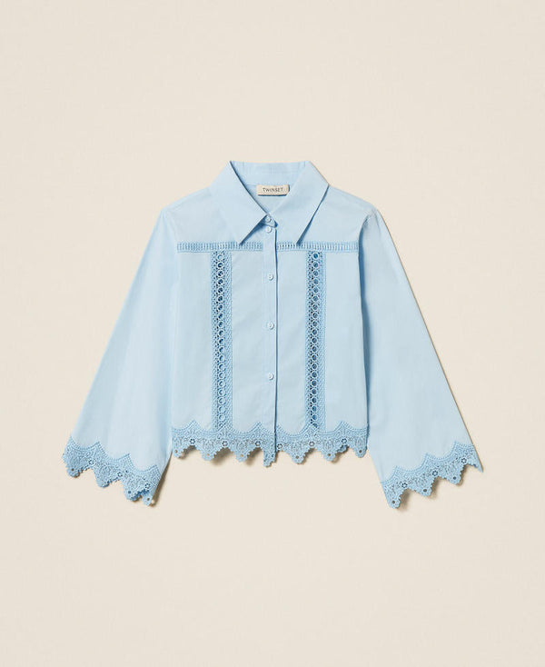 Camicia in popeline con intarsi di pizzo