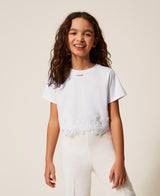 T-shirt con pizzo e logo
