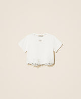 T-shirt con pizzo e logo