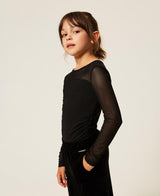 T-shirt in tulle con arricciatura