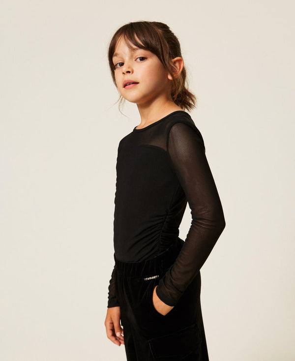 T-shirt in tulle con arricciatura