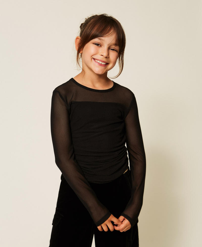 T-shirt in tulle con arricciatura