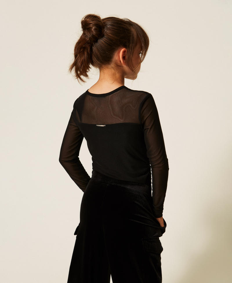 T-shirt in tulle con arricciatura