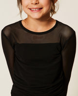 T-shirt in tulle con arricciatura