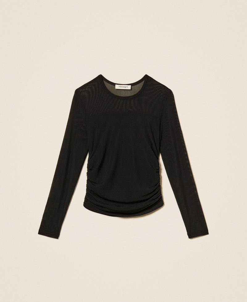 T-shirt in tulle con arricciatura
