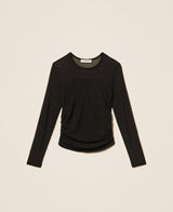 T-shirt in tulle con arricciatura