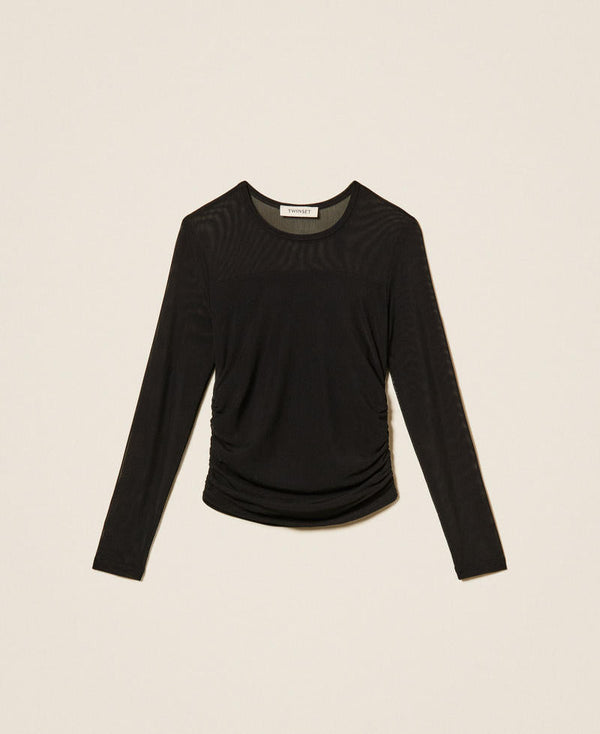 T-shirt in tulle con arricciatura