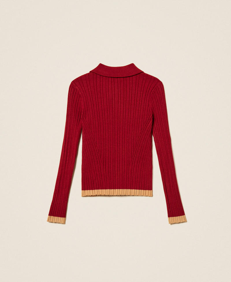 Maglia a polo a costine con dettagli a contrasto