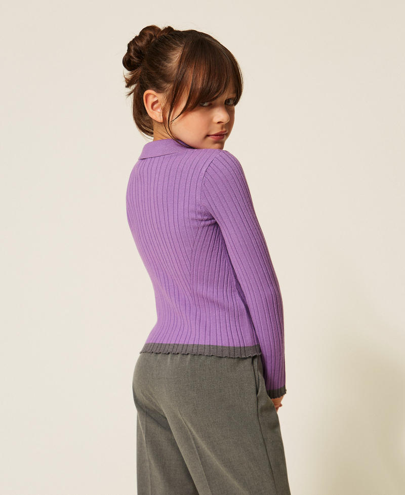 Maglia a polo a costine con dettagli a contrasto
