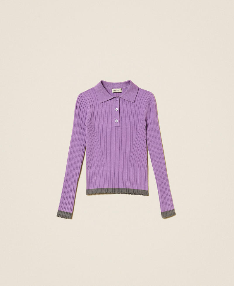 Maglia a polo a costine con dettagli a contrasto