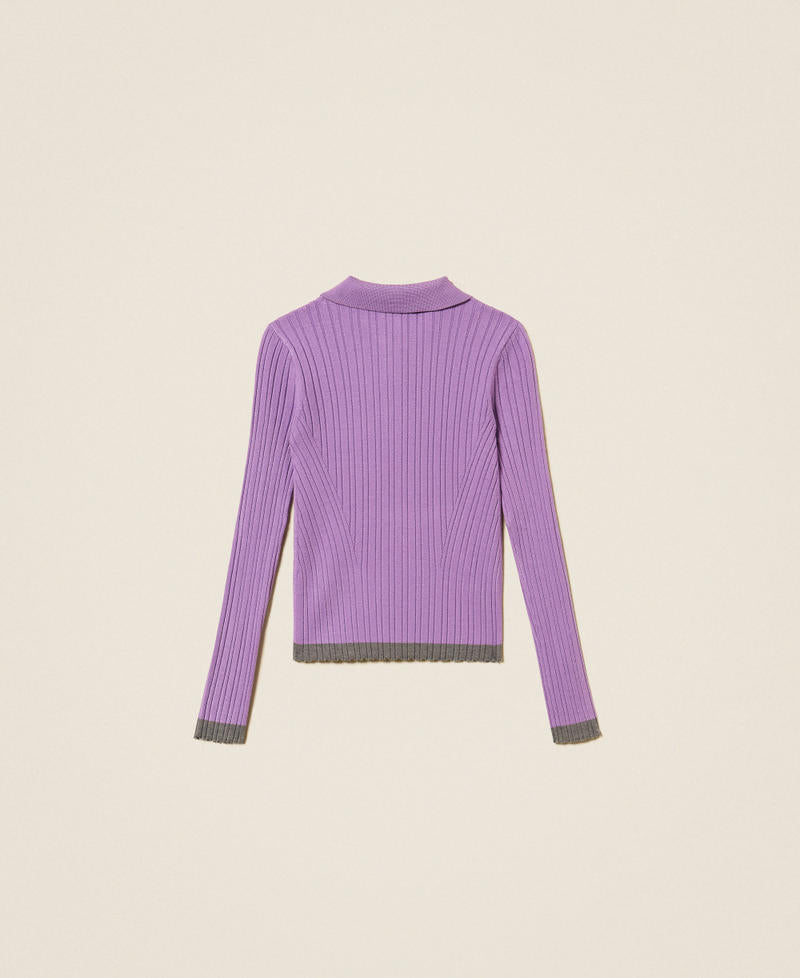 Maglia a polo a costine con dettagli a contrasto