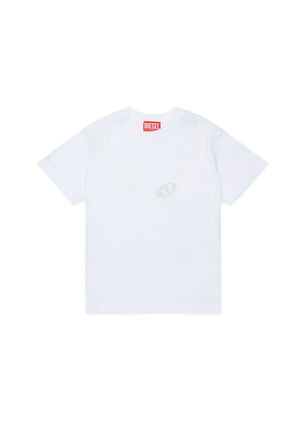 T-shirt con stampa collana e logo glitter per ragazza