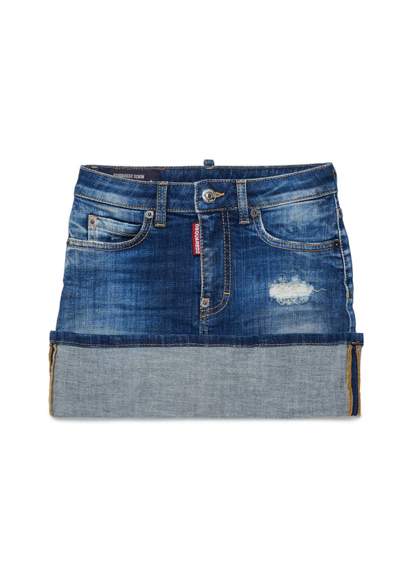 Minigonna in denim con ampio risvolto per ragazza
