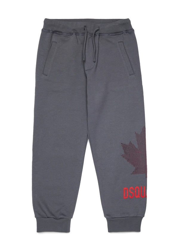 Pantaloni in felpa con maxi foglia d'acero per ragazzi