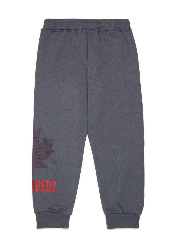 Pantaloni in felpa con maxi foglia d'acero per ragazzi