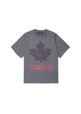 T-shirt con maxi foglia d'acero e logo per ragazzi