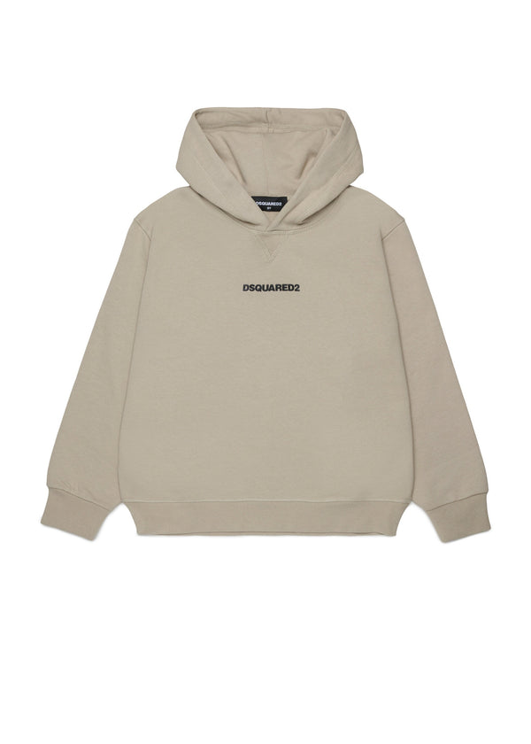 Felpa con cappuccio e piccolo logo per ragazzi - Beige