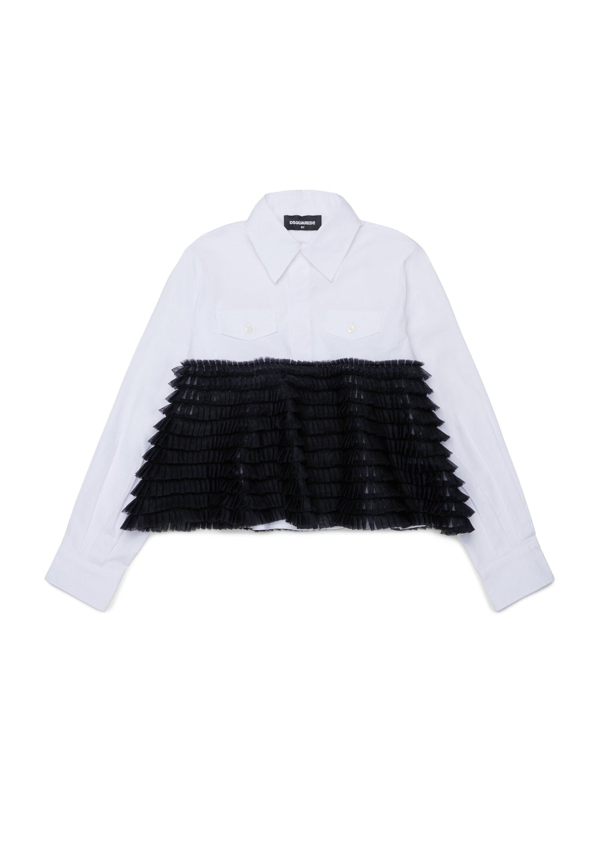 Camicia corta con balze plissé a contrasto per ragazza