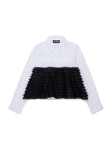 Camicia corta con balze plissé a contrasto per ragazza