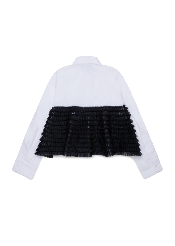 Camicia corta con balze plissé a contrasto per ragazza