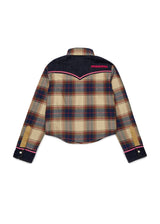 Camicia a quadri con carré in denim per ragazza