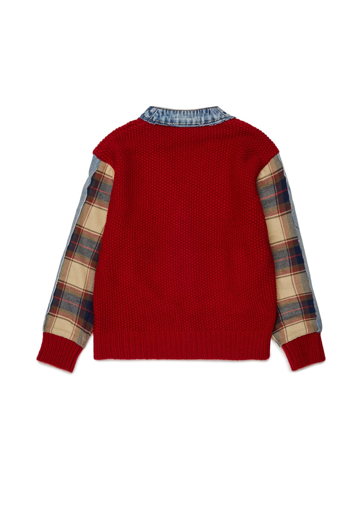 Cardigan con bordi in denim e maniche a quadri per ragazzi