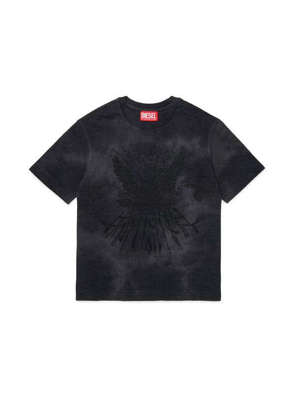 T-shirt con grafica aquila e strass per ragazzo