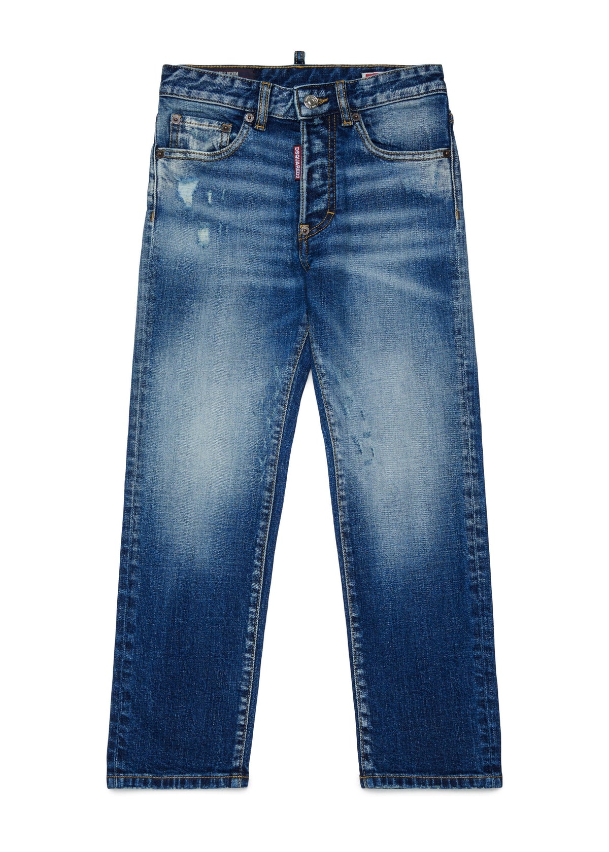 Jeans a gamba dritta con fondo ampio e abrasioni per ragazzi