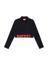 T-shirt cropped a maniche lunghe per ragazza - Nero