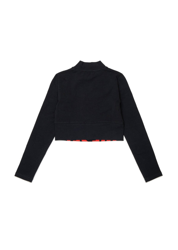 T-shirt cropped a maniche lunghe per ragazza - Nero