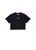 T-shirt cropped con logo ricamato per ragazza - Nero