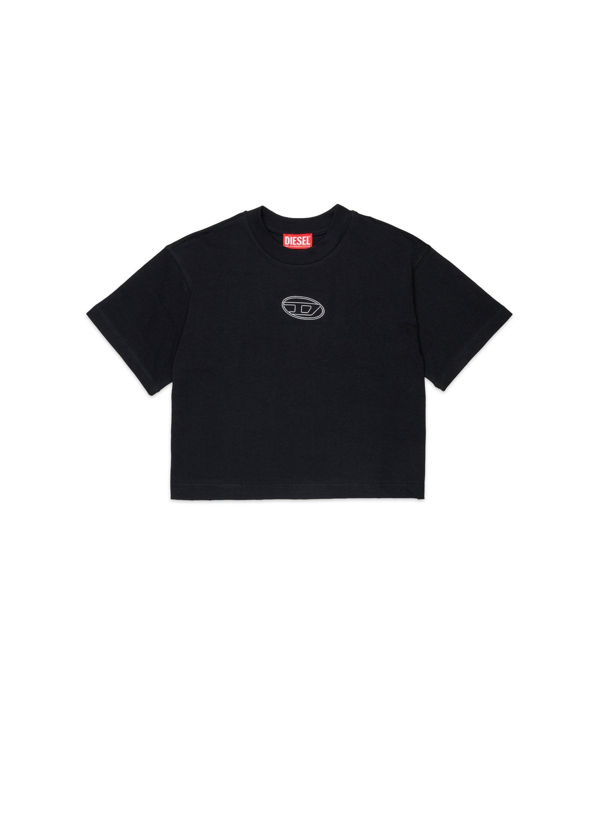 T-shirt cropped con logo ricamato per ragazza - Nero