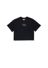T-shirt cropped con logo ricamato per ragazza - Nero