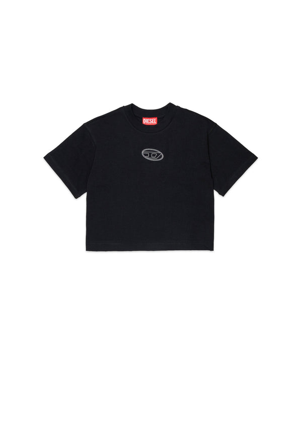 T-shirt cropped con logo ricamato per ragazza - Nero