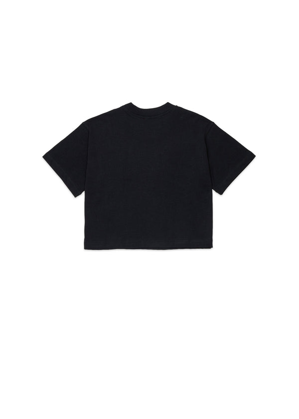 T-shirt cropped con logo ricamato per ragazza - Nero