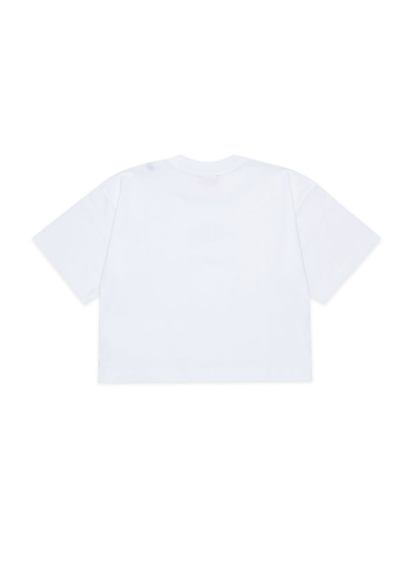 T-shirt cropped con logo ricamato per ragazza - Bianco
