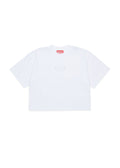 T-shirt cropped con logo ricamato per ragazza - Bianco