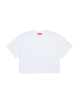 T-shirt cropped con logo ricamato per ragazza - Bianco