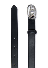 Cintura in pelle con fibbia logo di strass per bambina
