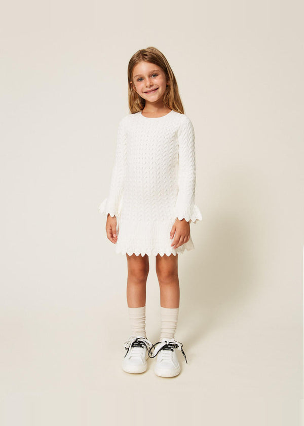 Abito corto baby in maglia a trecce