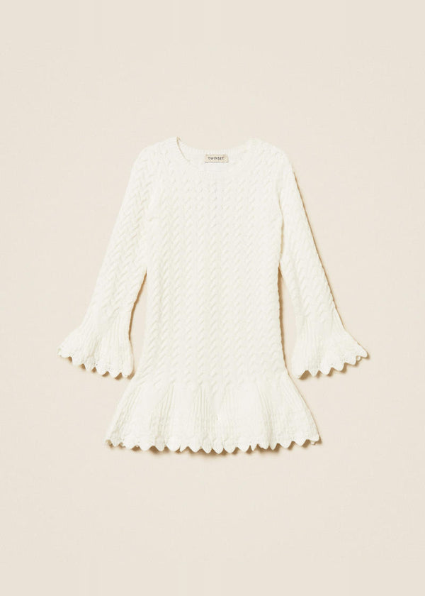 Abito corto baby in maglia a trecce