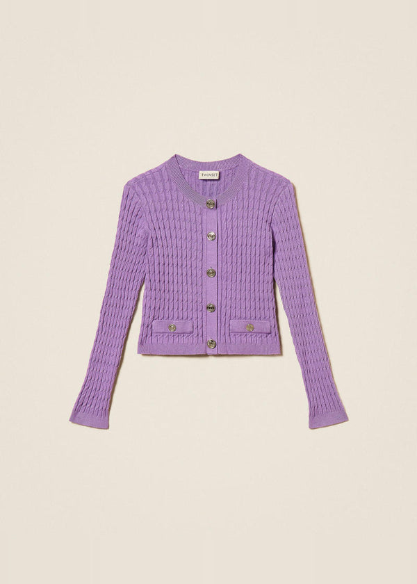 Cardigan fitted in maglia a trecce