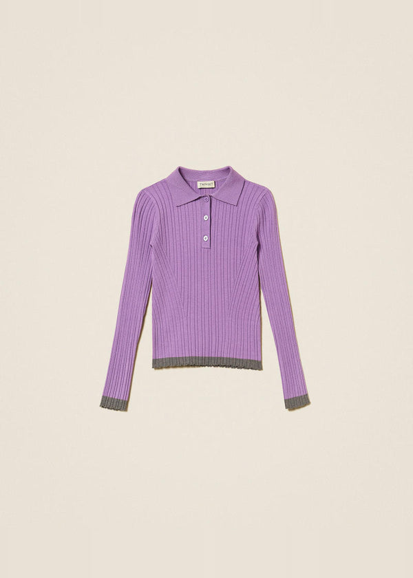 Maglia a polo a costine con dettagli a contrasto