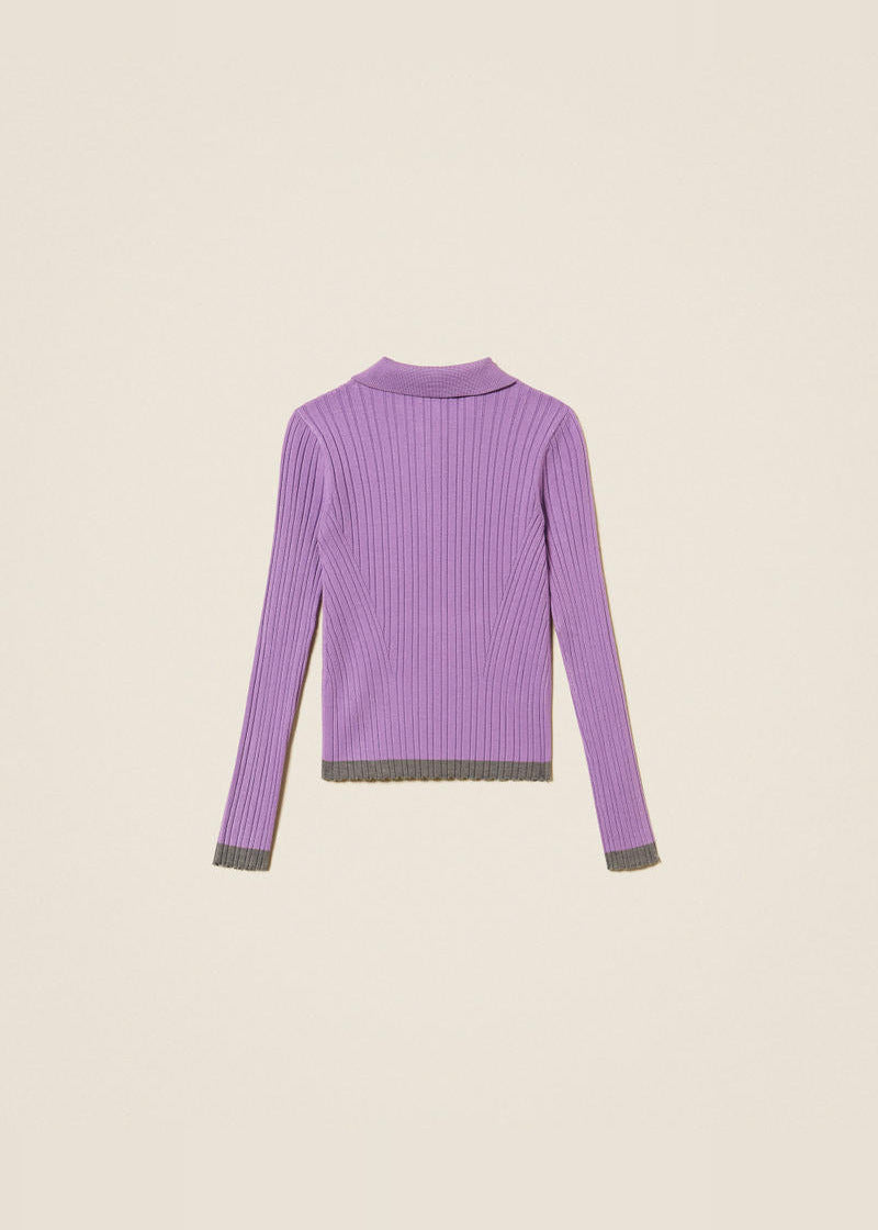Maglia a polo a costine con dettagli a contrasto